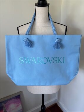 Swarovski Light Blue Logo Tote with Braided Rope Handles